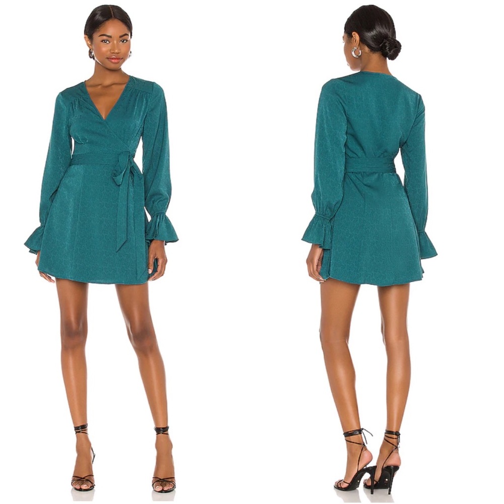 HOUSE OF HARLOW 1960 X REVOLVE Mini Wrap Dress in Teal